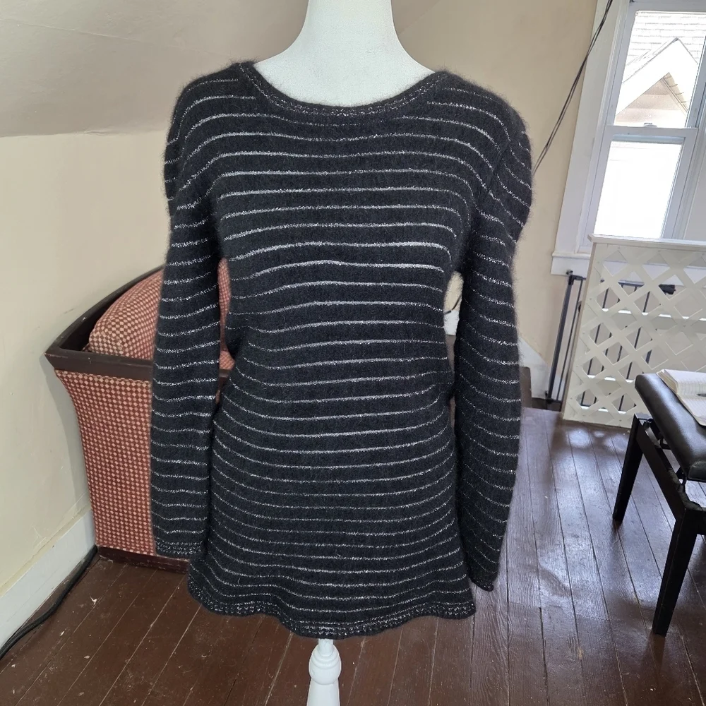 Isabel Marant Angora Blend Striped Longline Sweater Tunic Black Silver Size 3 - Picture 2 of 10